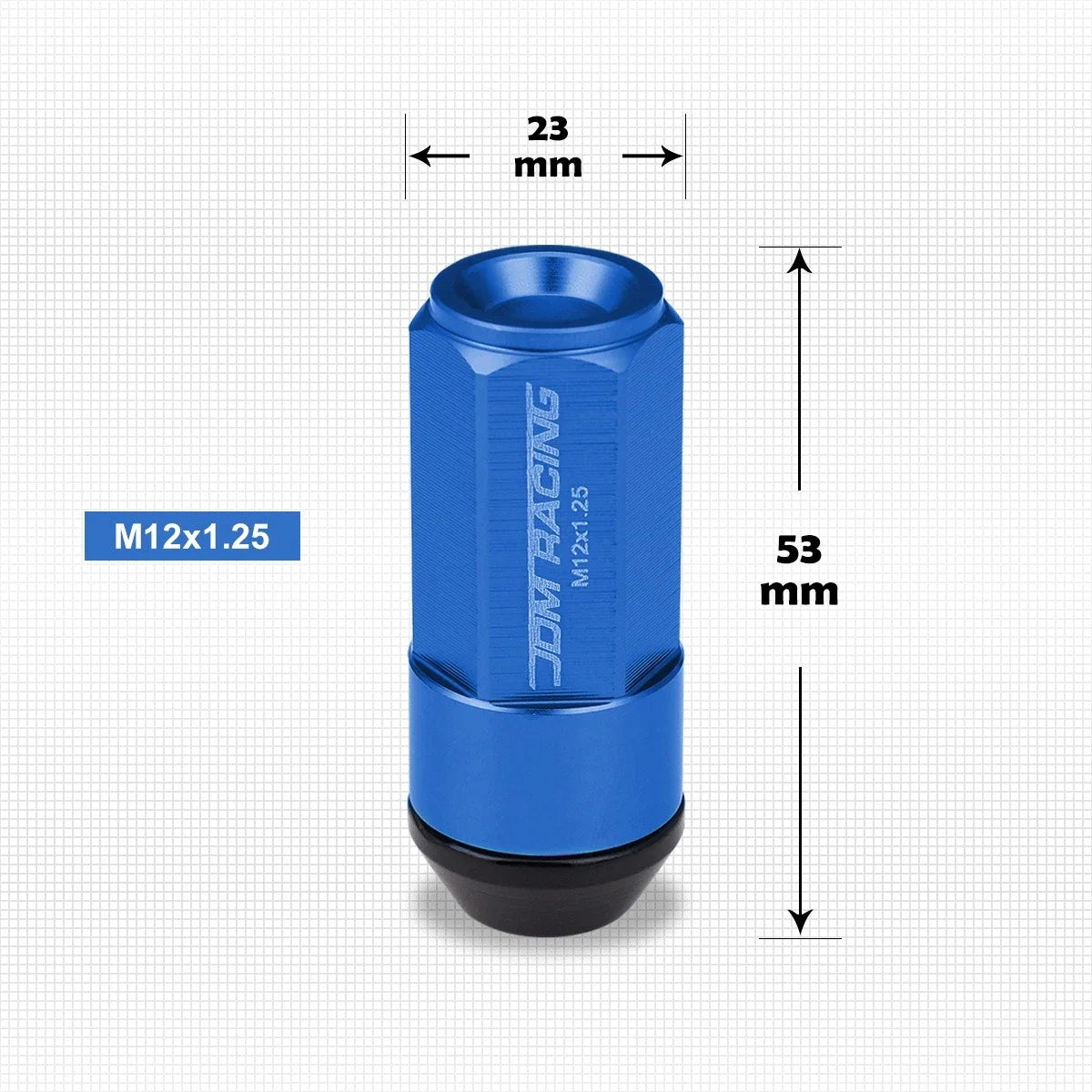 Set of 20 M12X1.25 Blue Cone Seat Hex Wheel Lug Nuts with Cap & Extension