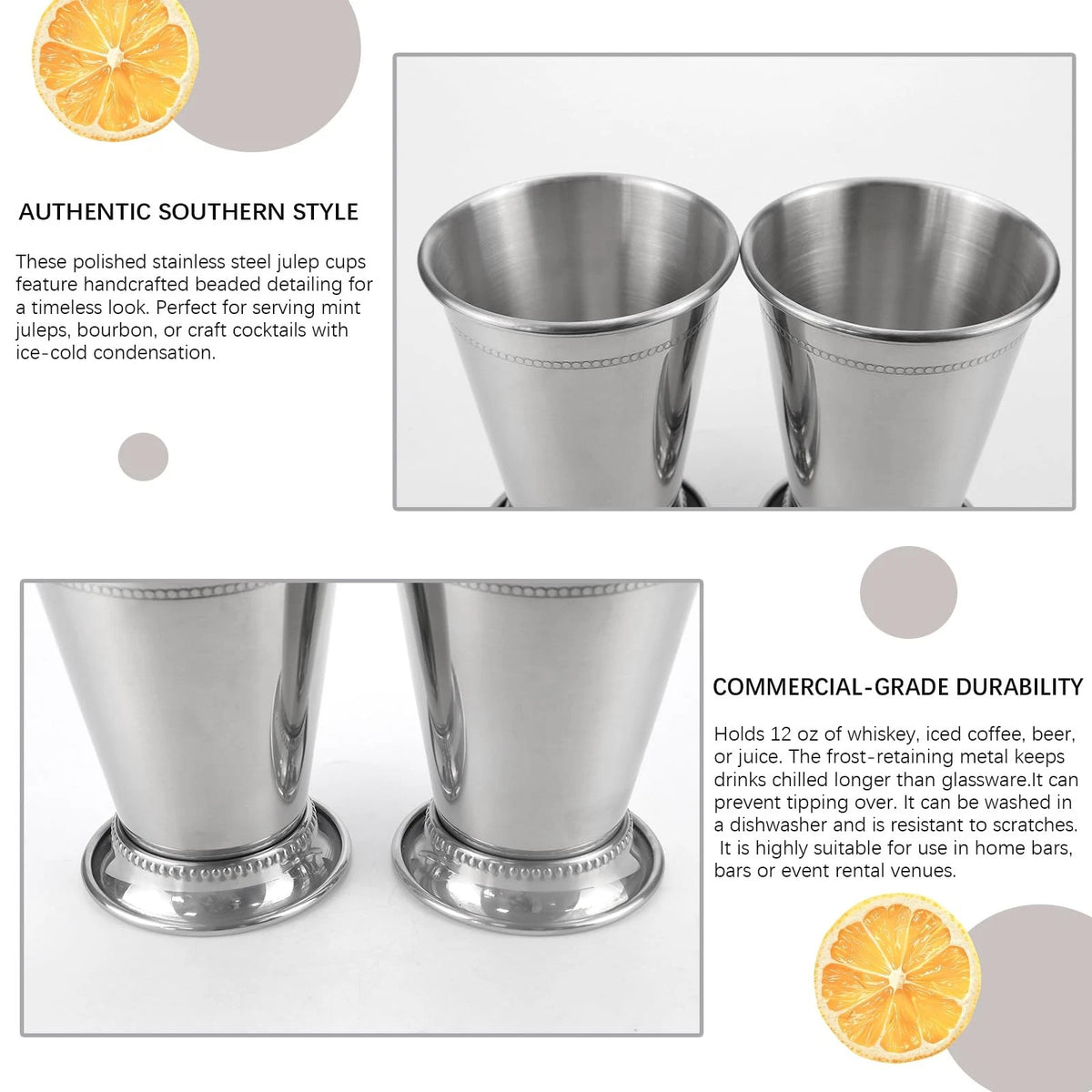 Set of 2 Mint Julep Cups for Classic Use (12 oz Stainless Steel)