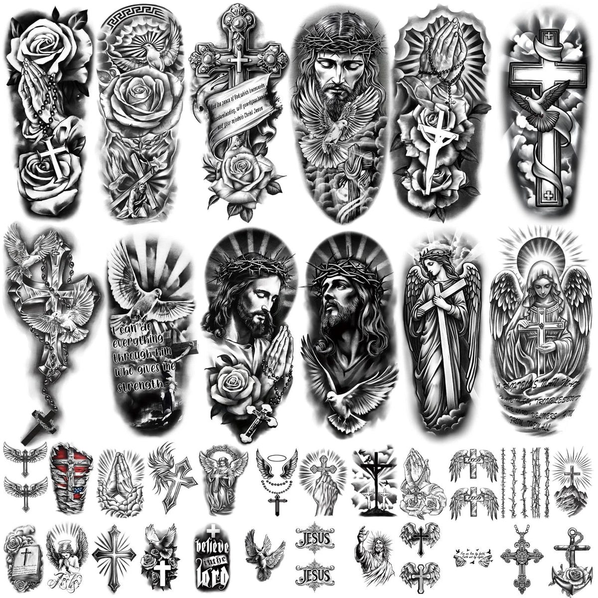 77 Sheets Christian Cross Temporary Tattoos for Women