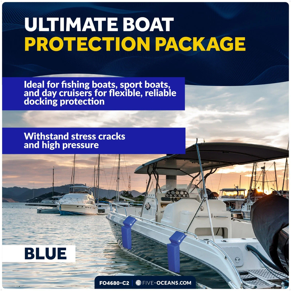 4-Pack Blue Flat Boat Fender Kit 24" x 6-7/8" x 2-1/2"