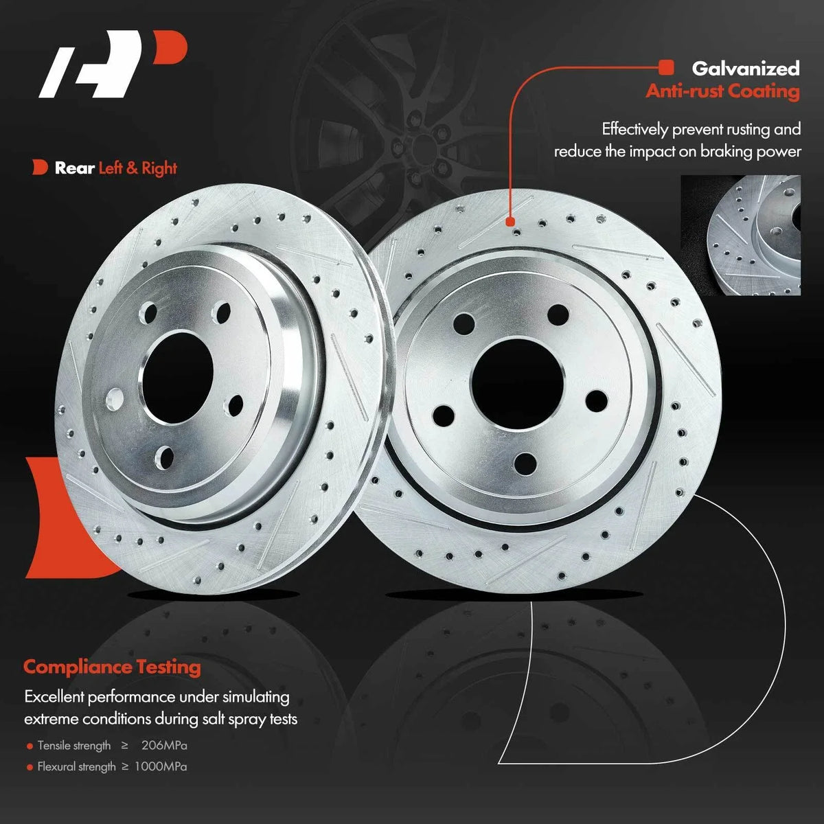 Rear Drilled Brake Rotors & Ceramic Pads for Dodge Durango Jeep Grand