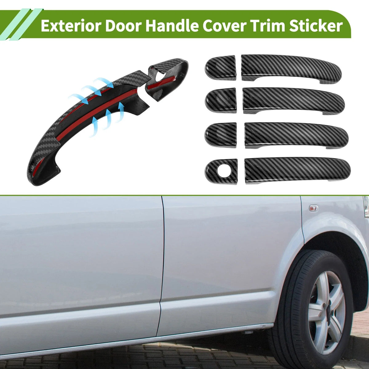Exterior Door Handle Cover Trim for Volkswagen Transporter (Carbon Fiber, Black)