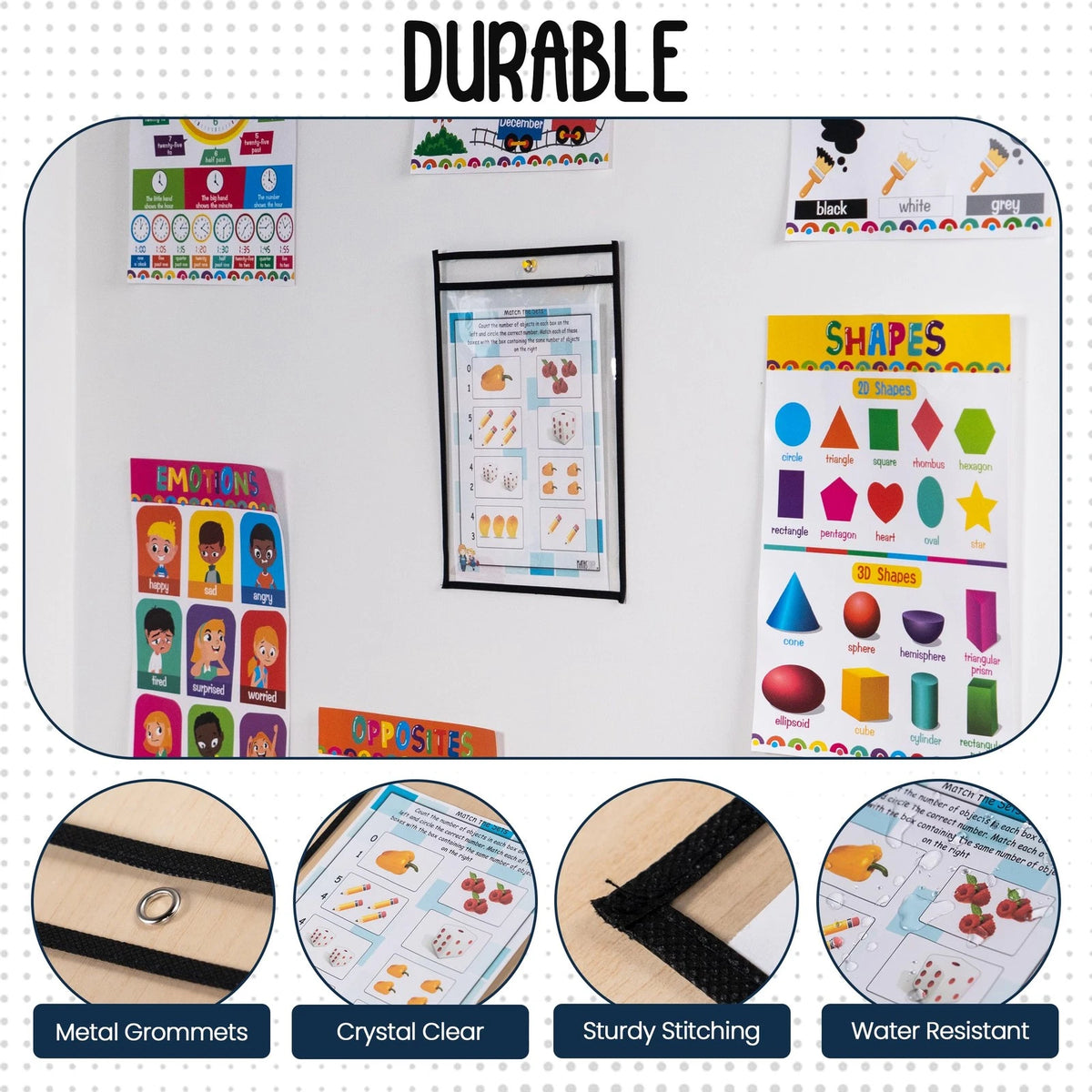 30 Pack Dry Erase Pocket Document Protectors 10" Black