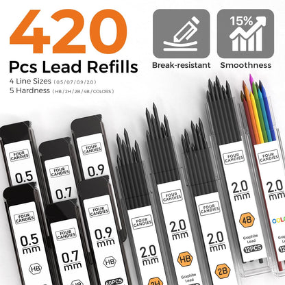 Set of 4 Metal Mechanical Pencils for Art Drafting
