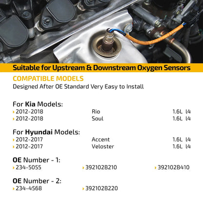 2X Up Downstream Oxygen O2 Sensor for Kia Soul Rio 1.6L (2012–2018) 234-5055