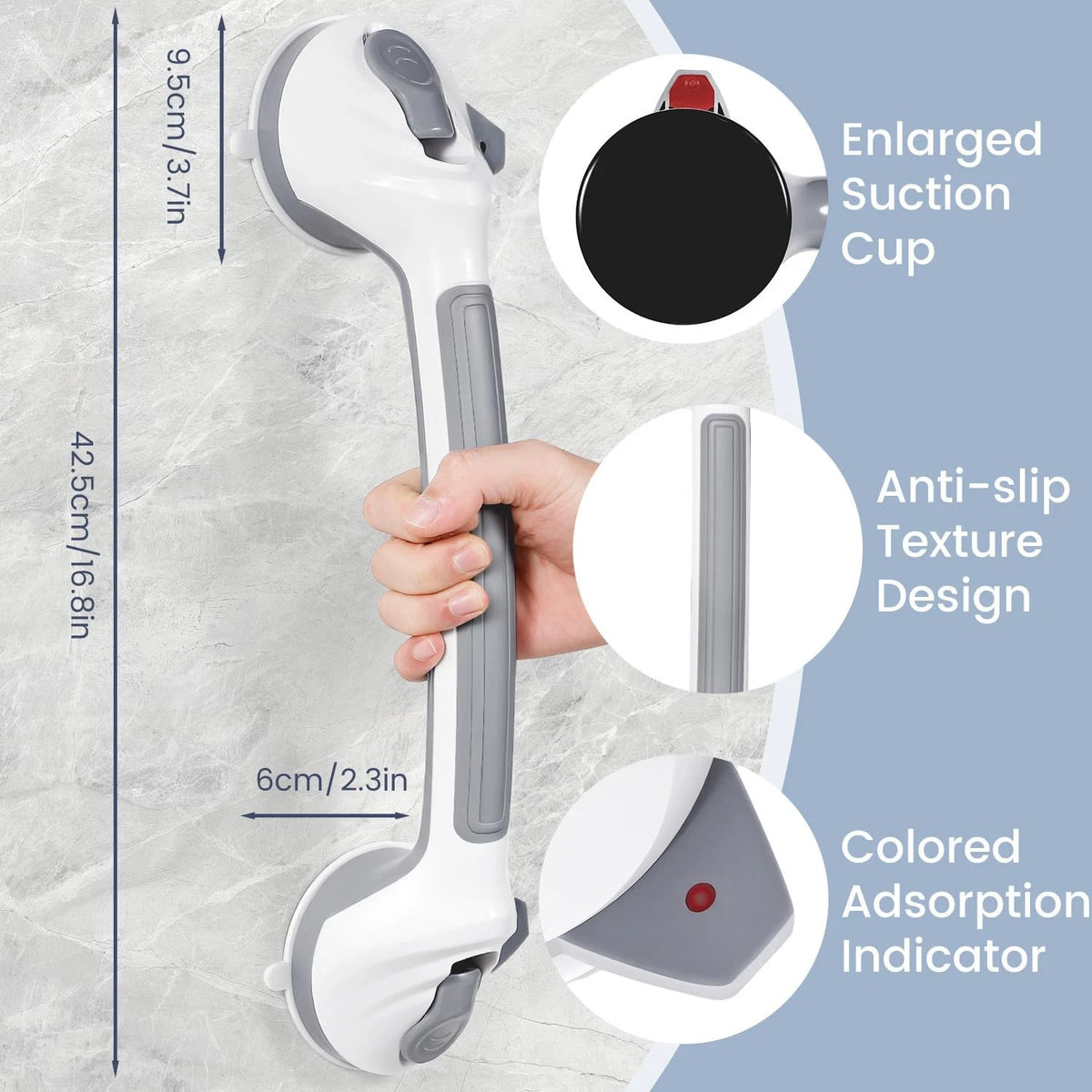 2X Grab Bars for Shower (16.5 Inch) - Light Gray