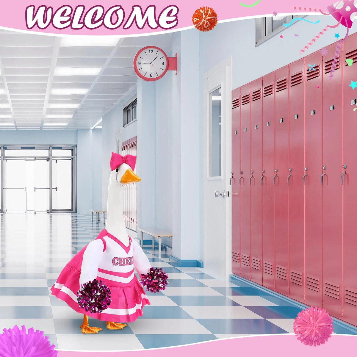 2X Cheerleader Goose Outfit for Porch Decoration (Rose Red)