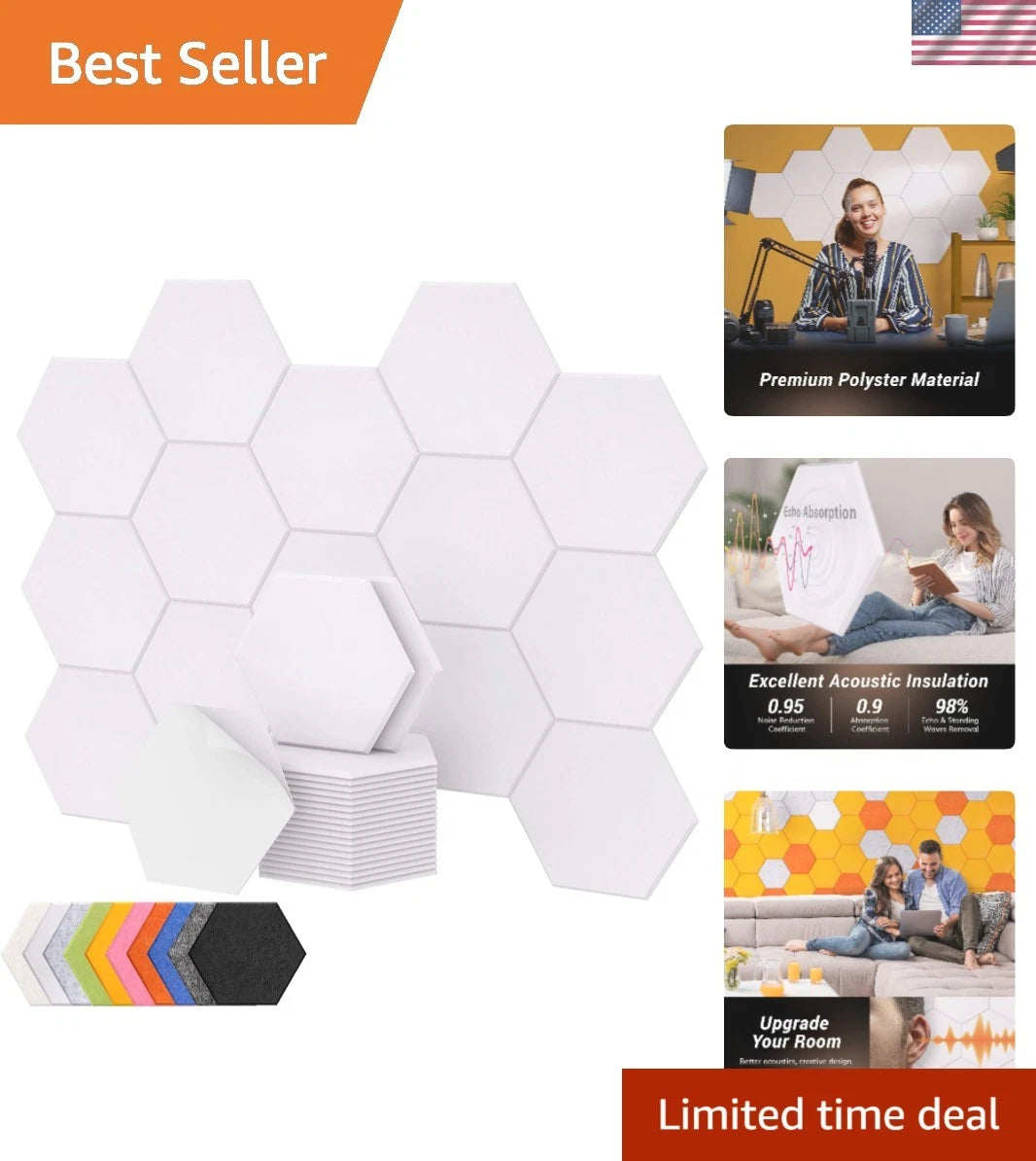18 Pack Hexagonal Soundproof Panels for Acoustic Treatment