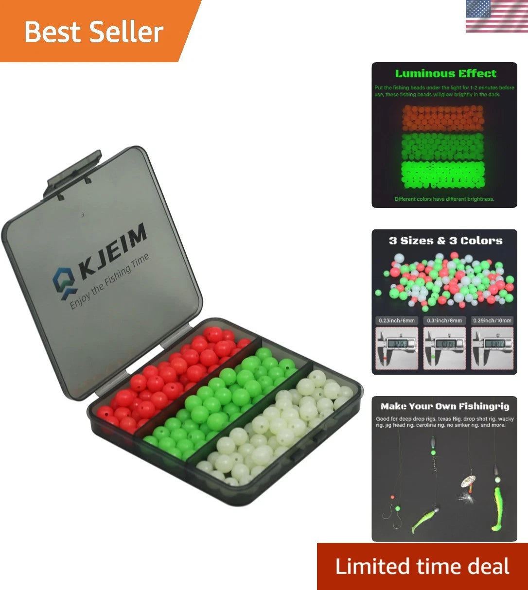 Glow Fishing Beads Set of 3 - Red, Green, Light White