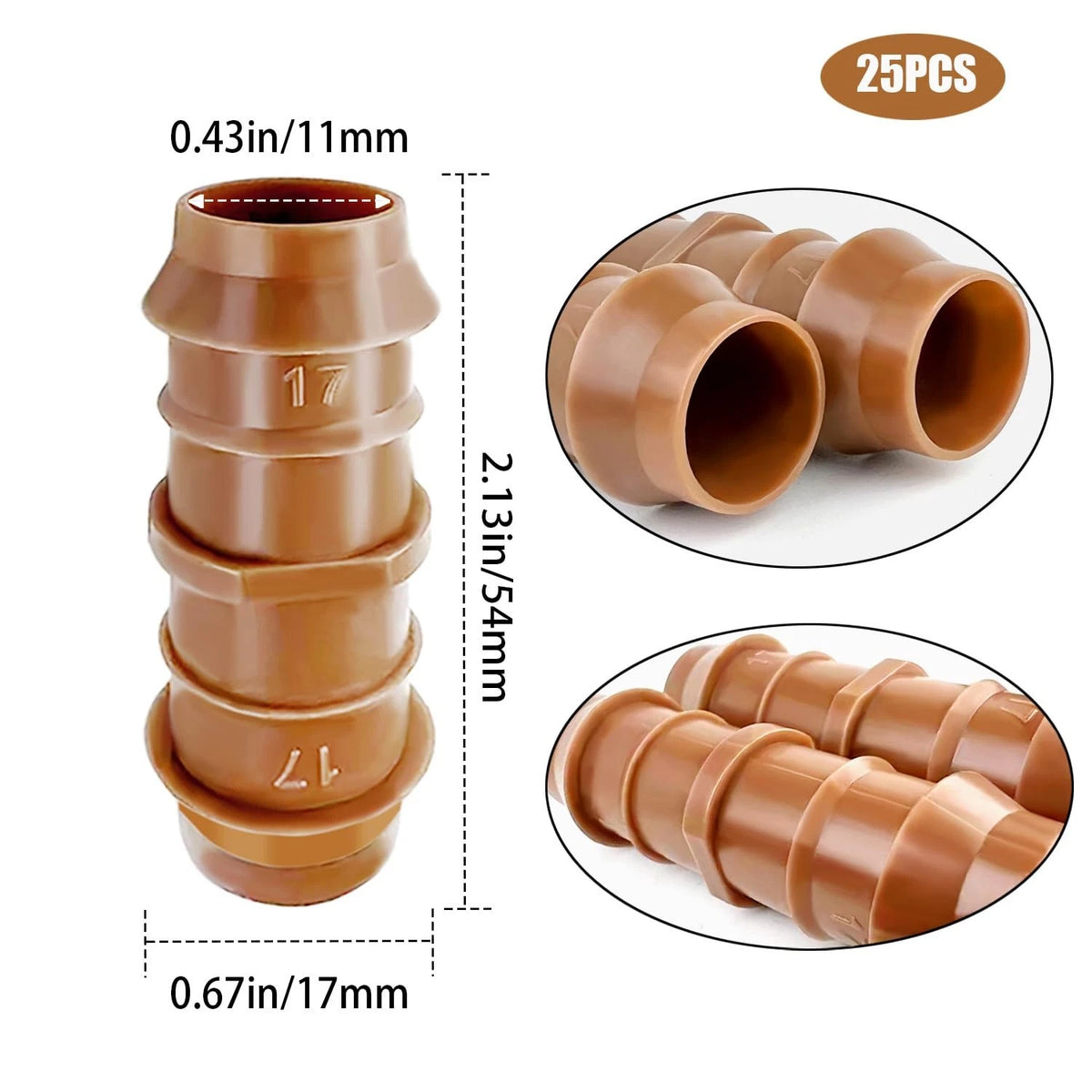 25pk Drip Irrigation Barbed Couplers for Garden Lawn (No Part Numbers)