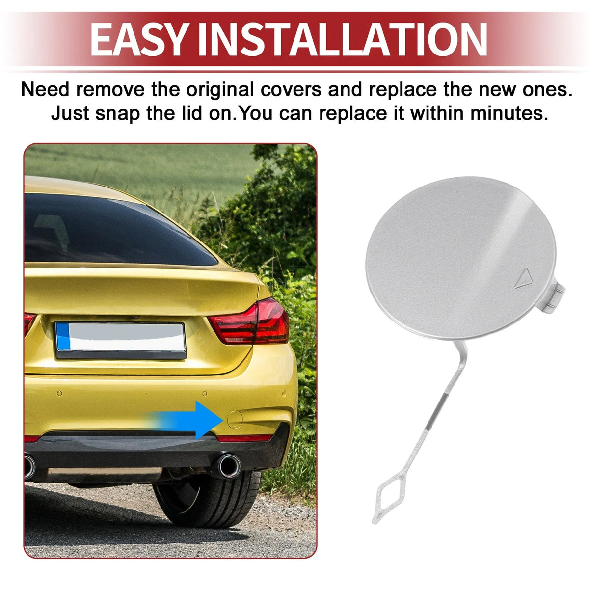 Rear Car Bumper Tow Hook Cover for BMW 428i (2014-2016) Silver Tone