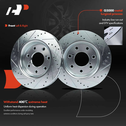 Set of 2 Front Drilled Brake Rotors & Ceramic Pads for Ford F-150 (2010–2017)