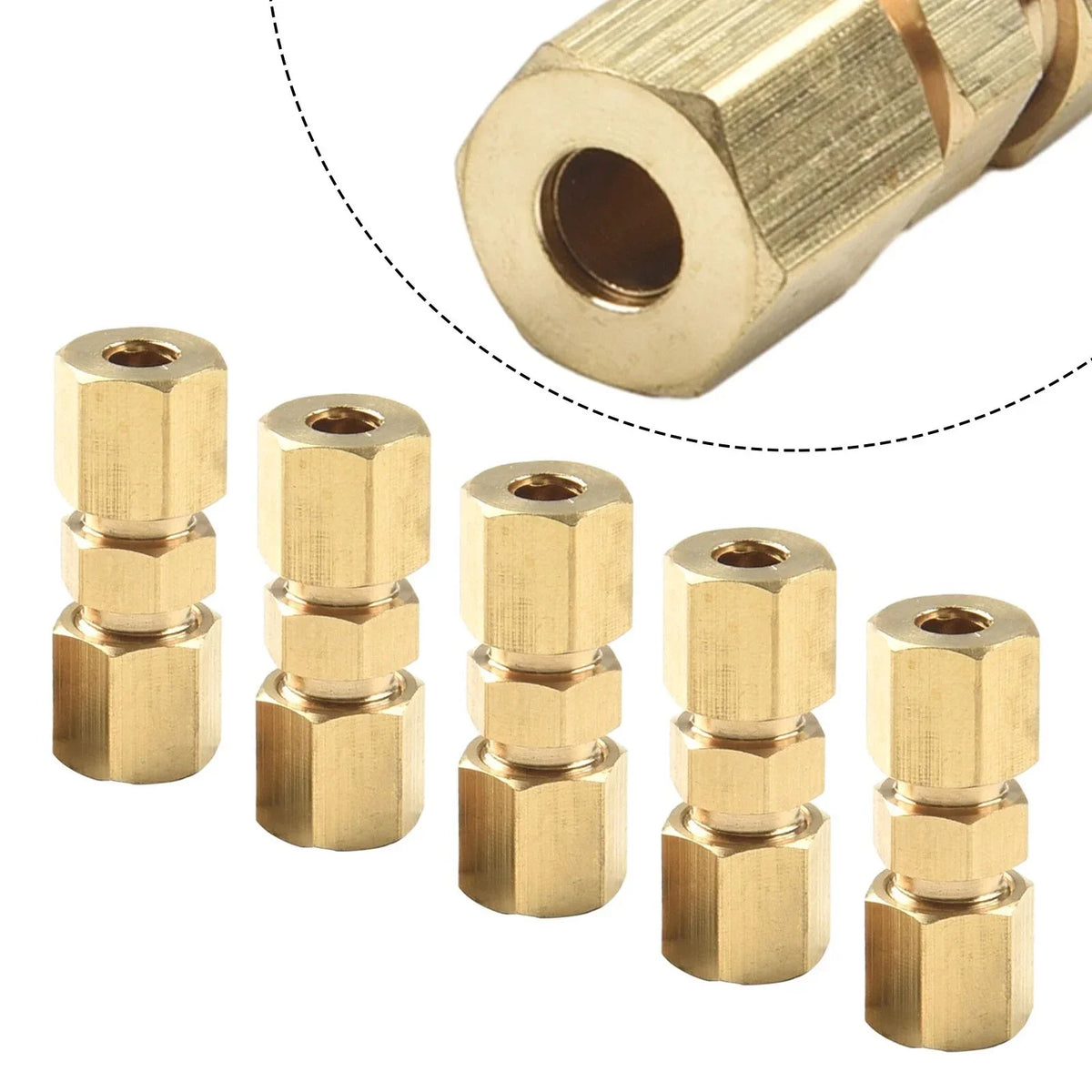 5 x Brass Brake Pipe Connector 33mmx10mm 3/16 Tube Joiner Union
