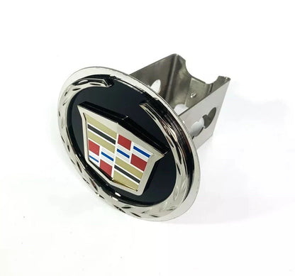 Trailer Tow Hitch Cover for Cadillac Emblem Black Chrome Stainless 2" Plug (2)