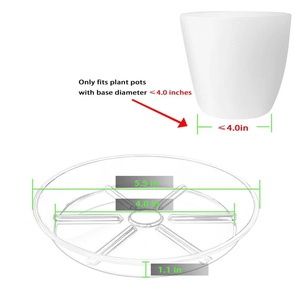 Set of 6 Clear 4-Inch Plant Saucers Trays