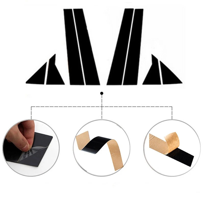 8x Glossy Black Pillar Post Stickers for Hyundai Elantra (2011–2016)