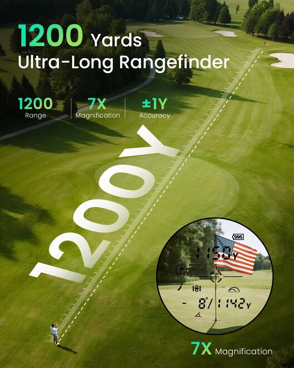 Golf Rangefinder 1200-Yard with Slope and Flag Pole Locking Vibration