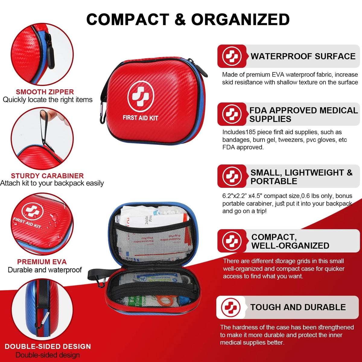185-Piece Waterproof First Aid Kit for Emergency Preparedness