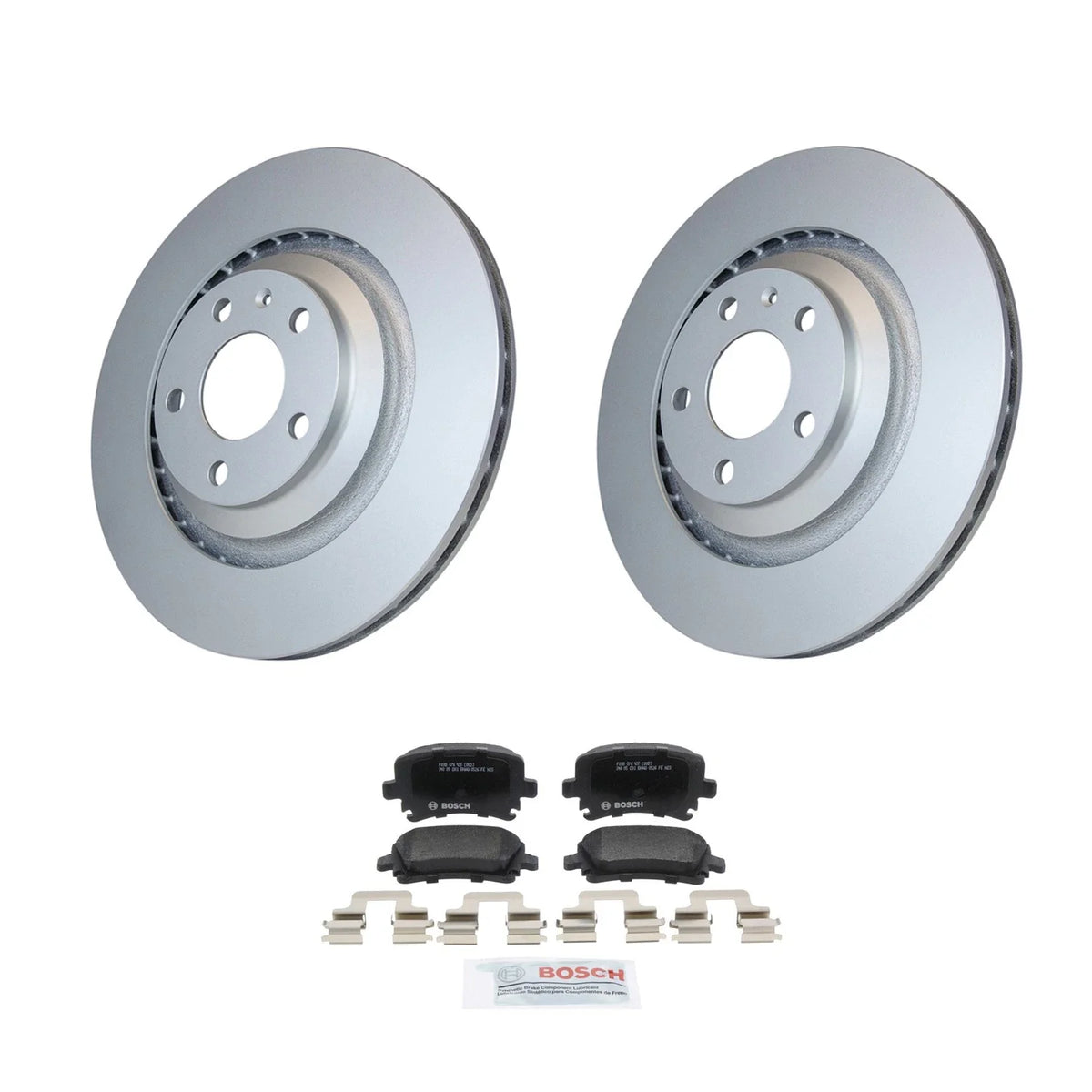 Hella Rear Vented Rotors & Bosch QuietCast Brake Pads Kit for Audi A6 Quattro