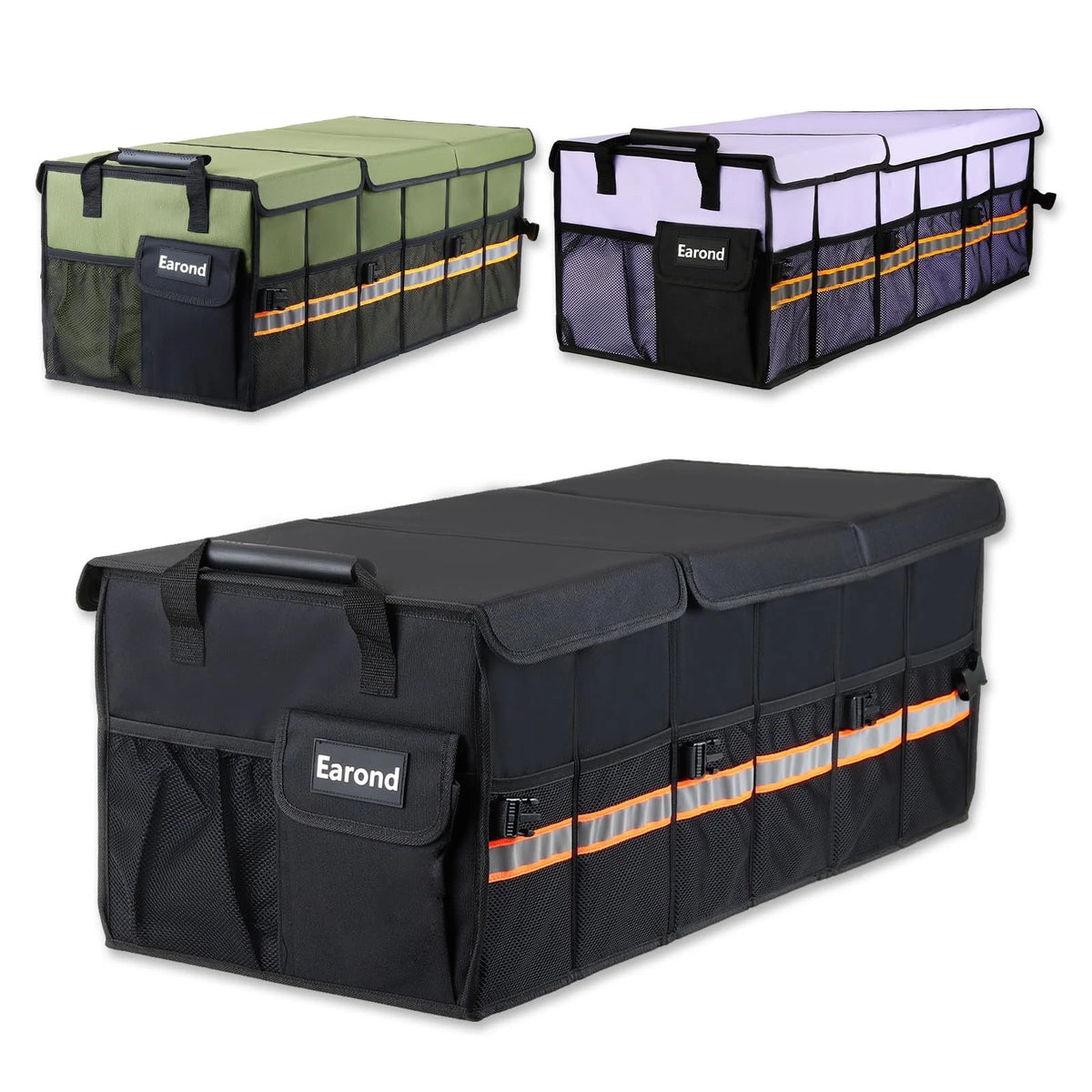 Car Trunk Organizer with Lid for SUV (Collapsible Storage & Securing Straps)