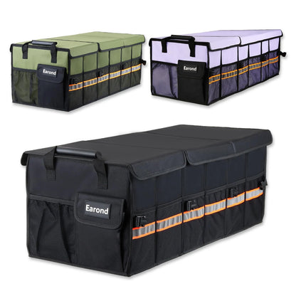 Car Trunk Organizer with Lid for SUV (Collapsible Storage & Securing Straps)