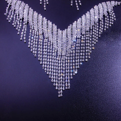 Set of 4 Crystal Choker Rhinestone Necklace Earrings for Bridal Party