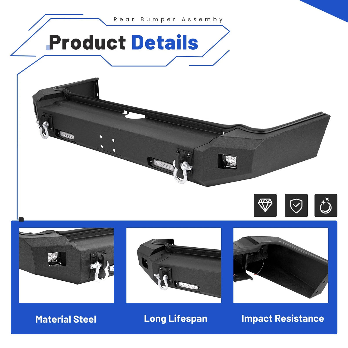 Rear Bumper Assembly for Toyota 4Runner (2010–2023) CON-A000000666 w/LED Lights