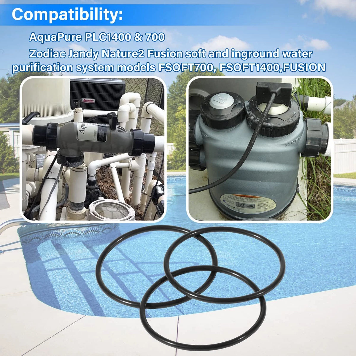 3X O-Rings for AquaPure PLC1400 & 700 / Zodiac Jandy Nature2