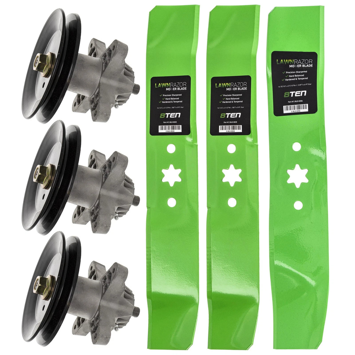 Spindle Center Blade Outer Blades Kit for Troy-Bilt Super Rider (918-0625B, 918-0660, 942-0611)