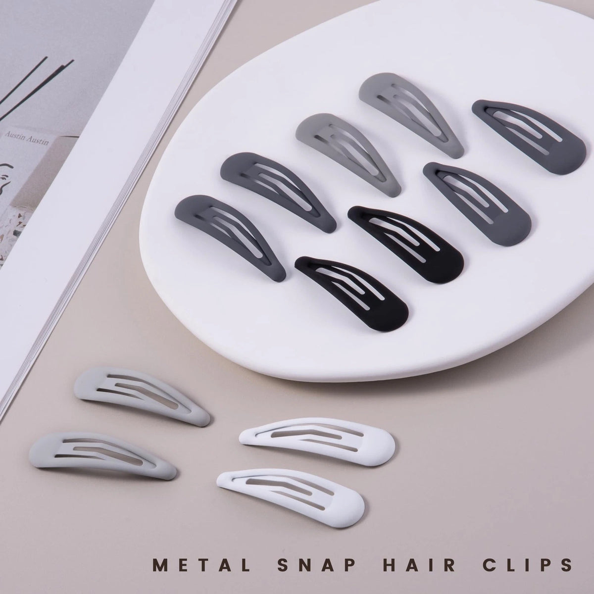 Small Hair Barrettes for (Pack of 20) - Matte Black Gray White