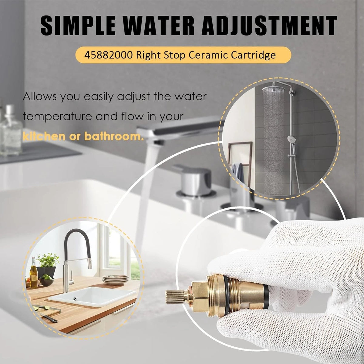 Left Stop Ceramic Cartridge for Grohe 45882000 (1/2" Carbodur, 1/4 Turn)