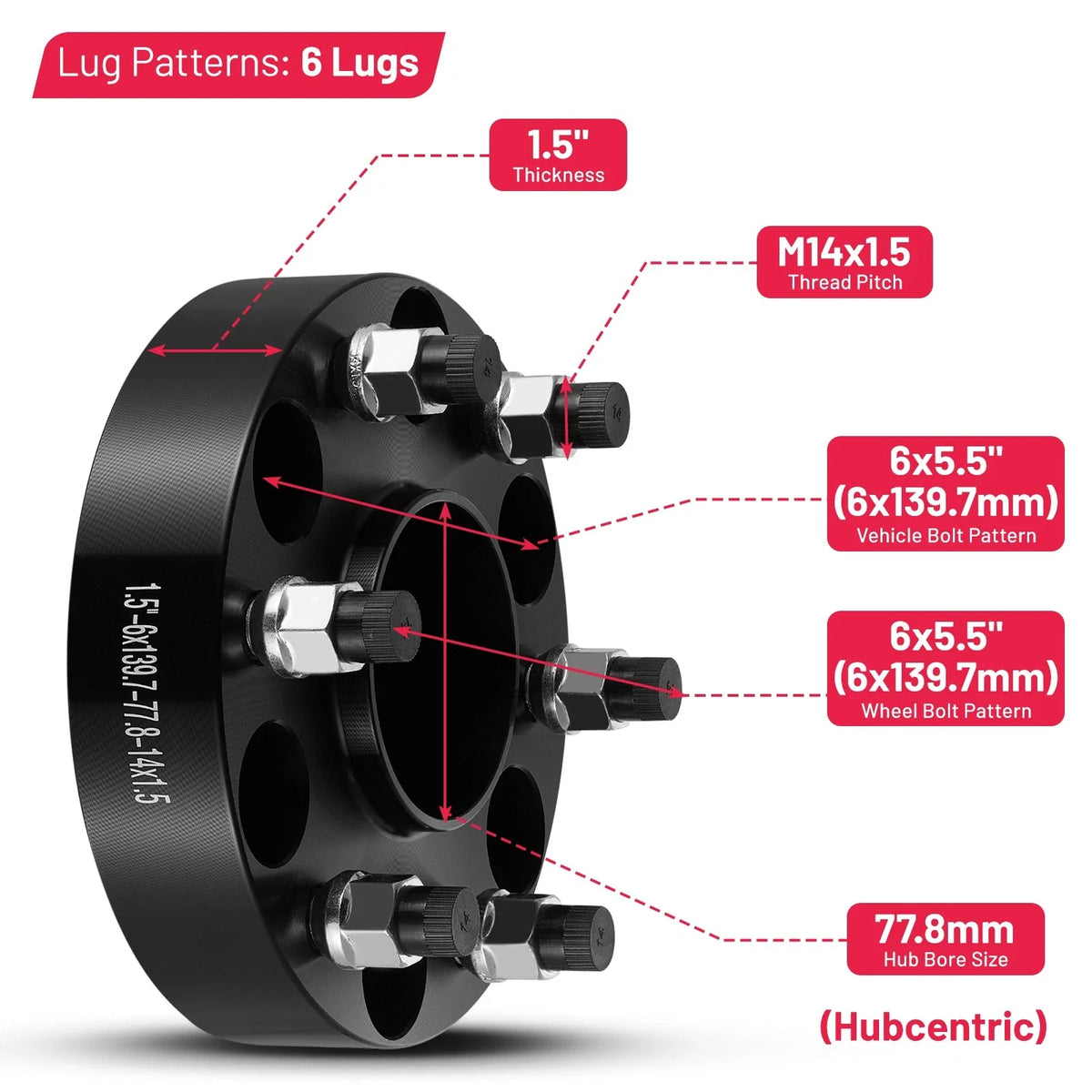 Set of 4 Hub Centric Wheel Spacers for Ram 1500 (2019–2022) 6 Lug 1.5"
