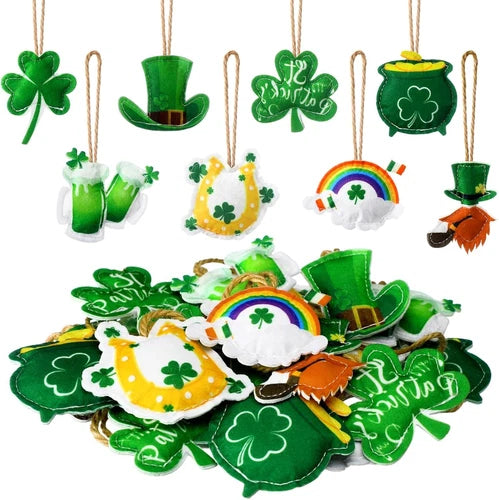 24 Pcs St. Patrick's Day Felt Ornaments 3D Shamrock Decorations