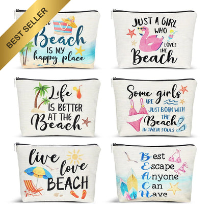 Set of 6 Beach Makeup Bags for Summer Essentials