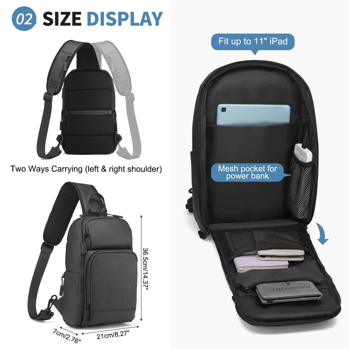 Sling Bag for Men - Convertible Anti Theft Backpack, Small, Black
