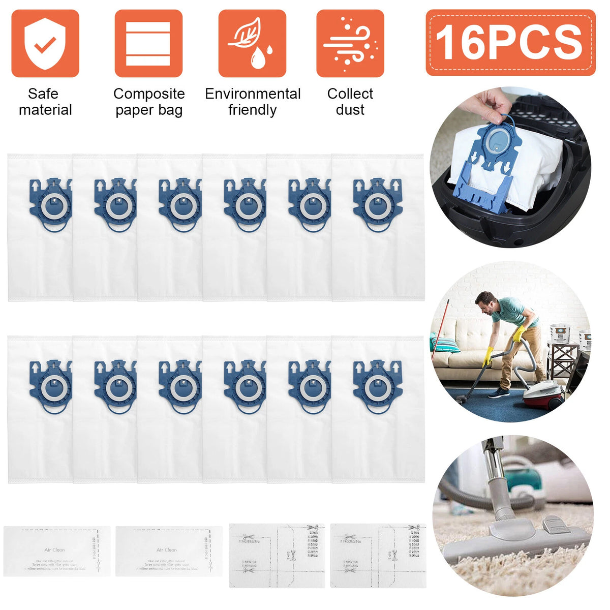 16PCS Vacuum Cleaner Dust Bags for Miele GN S2 S5 S8 C1 C3