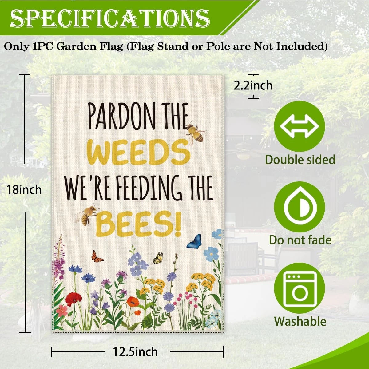 Garden Flag for Bees (12 x 18 Inch, Double-Sided)
