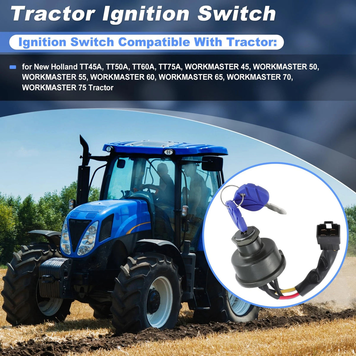 4 Pin Ignition Key Switch for New Holland T45A TT50A TT60A