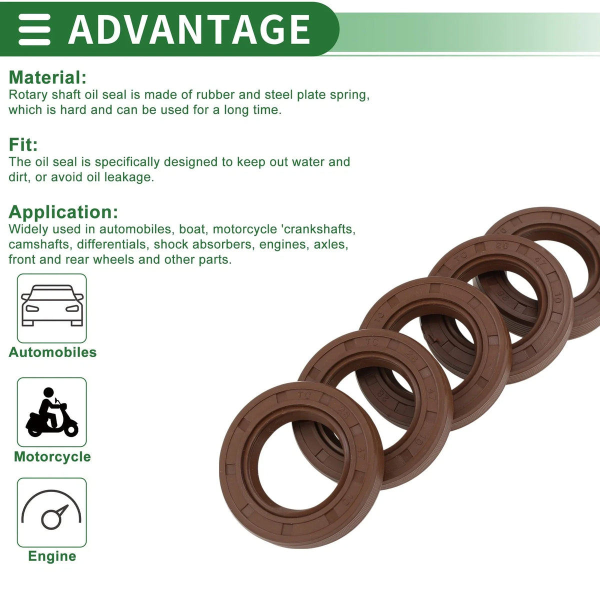 Set of 5 Oil Seals FKM Rubber 28x47x10mm for Various Models 