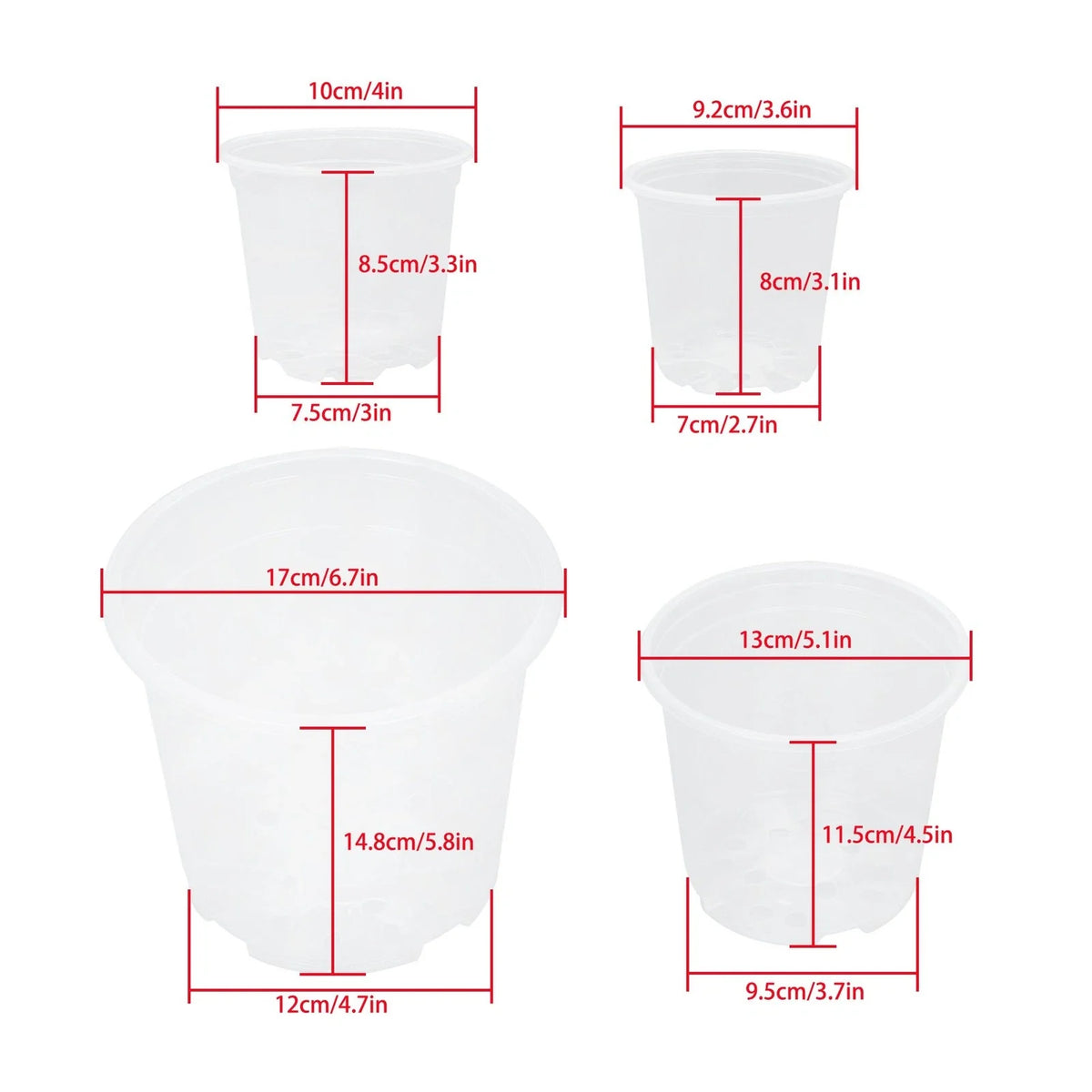 Set of 36 Reinforced Clear Nursery Pots for Plants and Flowers