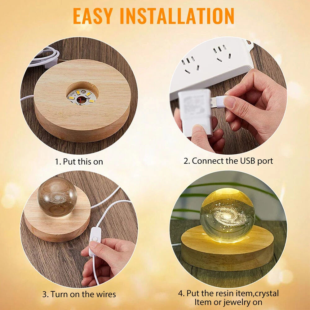 2X LED Warm White Night Light Crystals Ball Display Stand Lamp