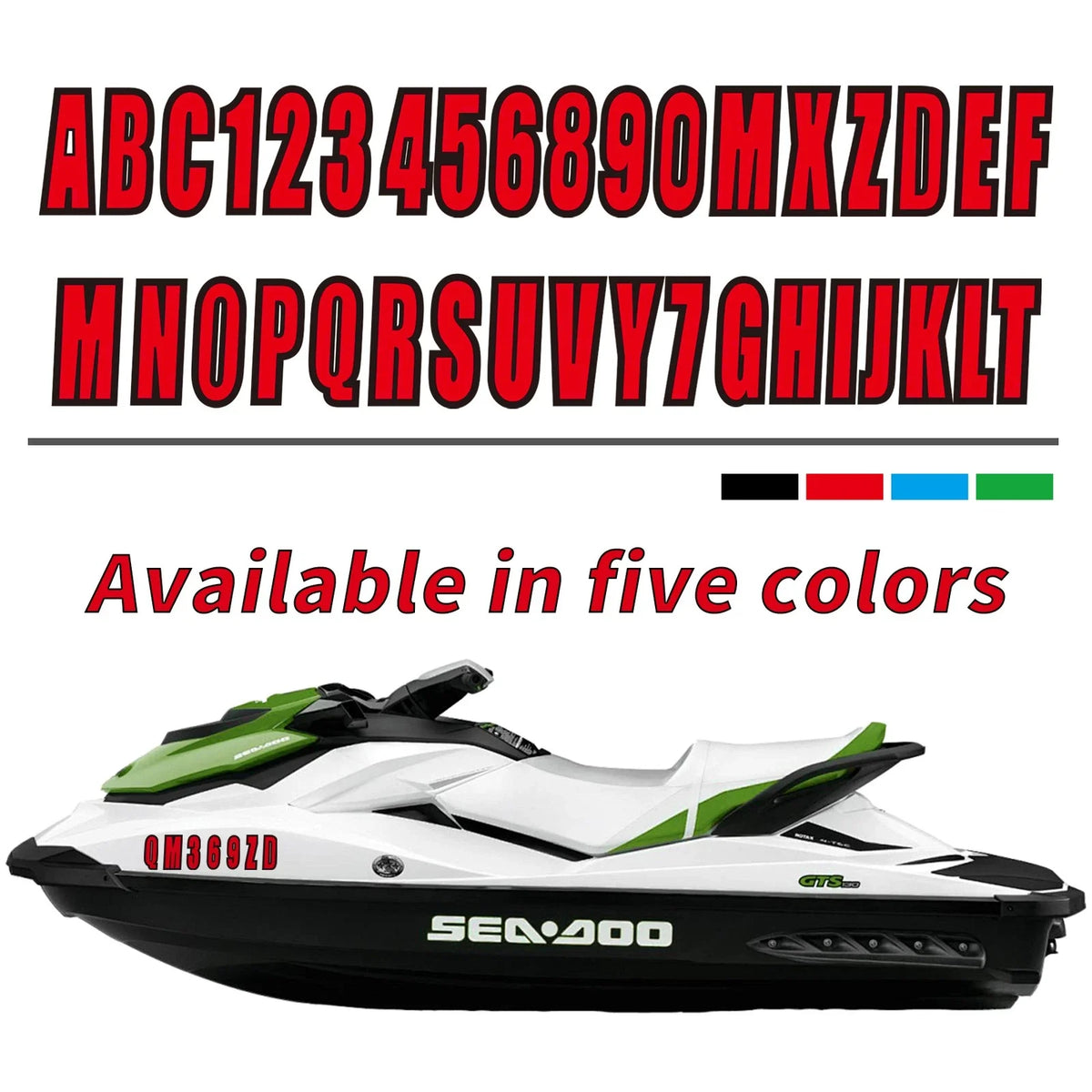 Set of 4 Custom Boat Registration Number Decal Stickers A-Z 0-9 Red