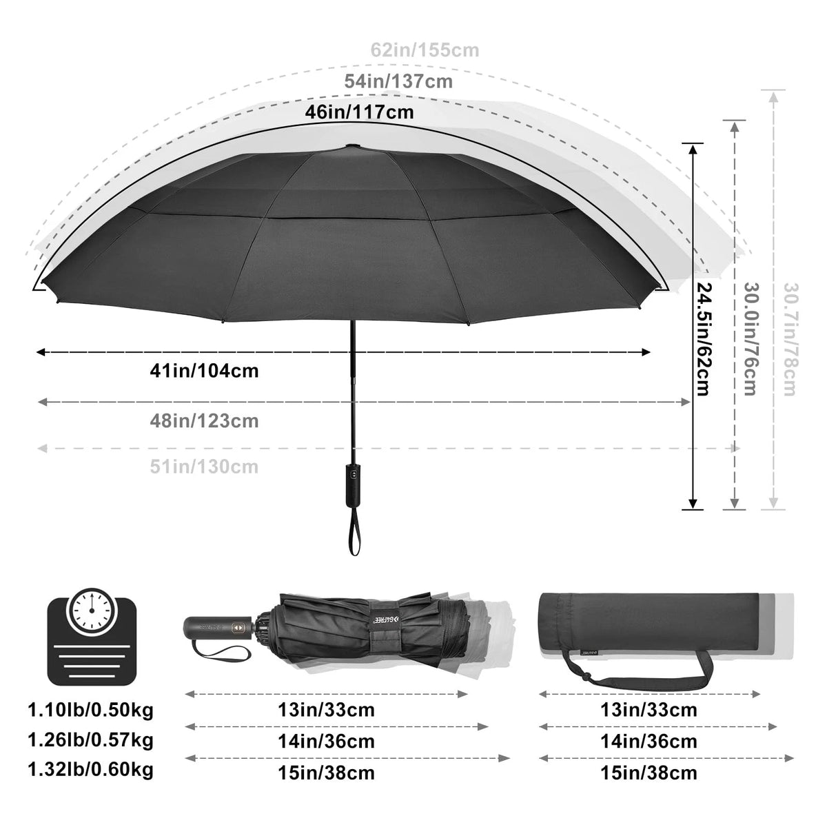 62 Inch Windproof Double Canopy Golf Umbrella