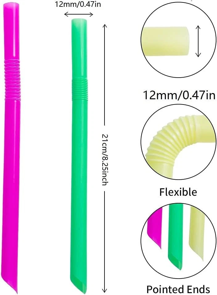Set of 100 Colorful Disposable Plastic Straws 12x210mm
