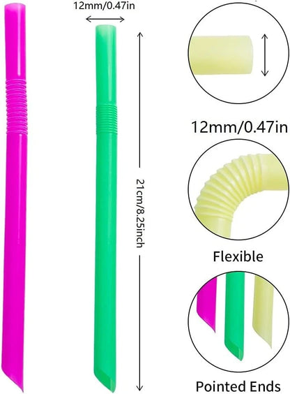 Set of 100 Colorful Disposable Plastic Straws 12x210mm