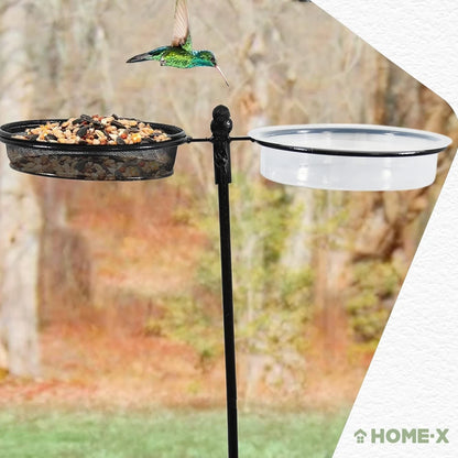 Dual Bird Feeder & Bird Bath Stand for In-Ground Outdoor Use