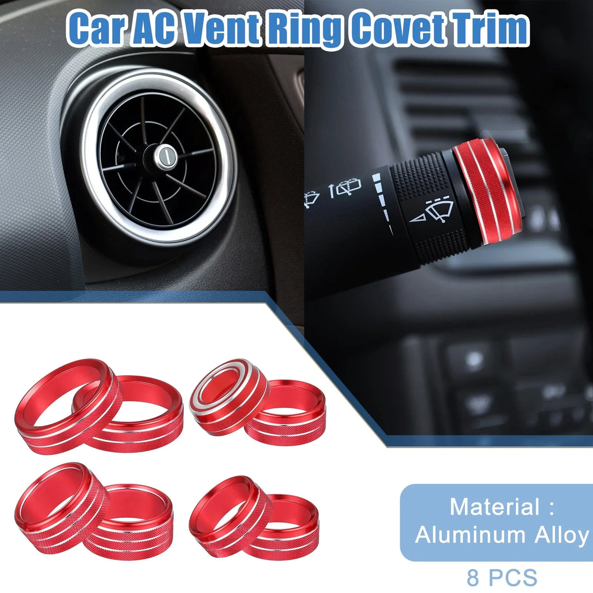 8 Pcs AC Vent Ring Cover Trim for GMC Sierra (2014–2018) Aluminum Red