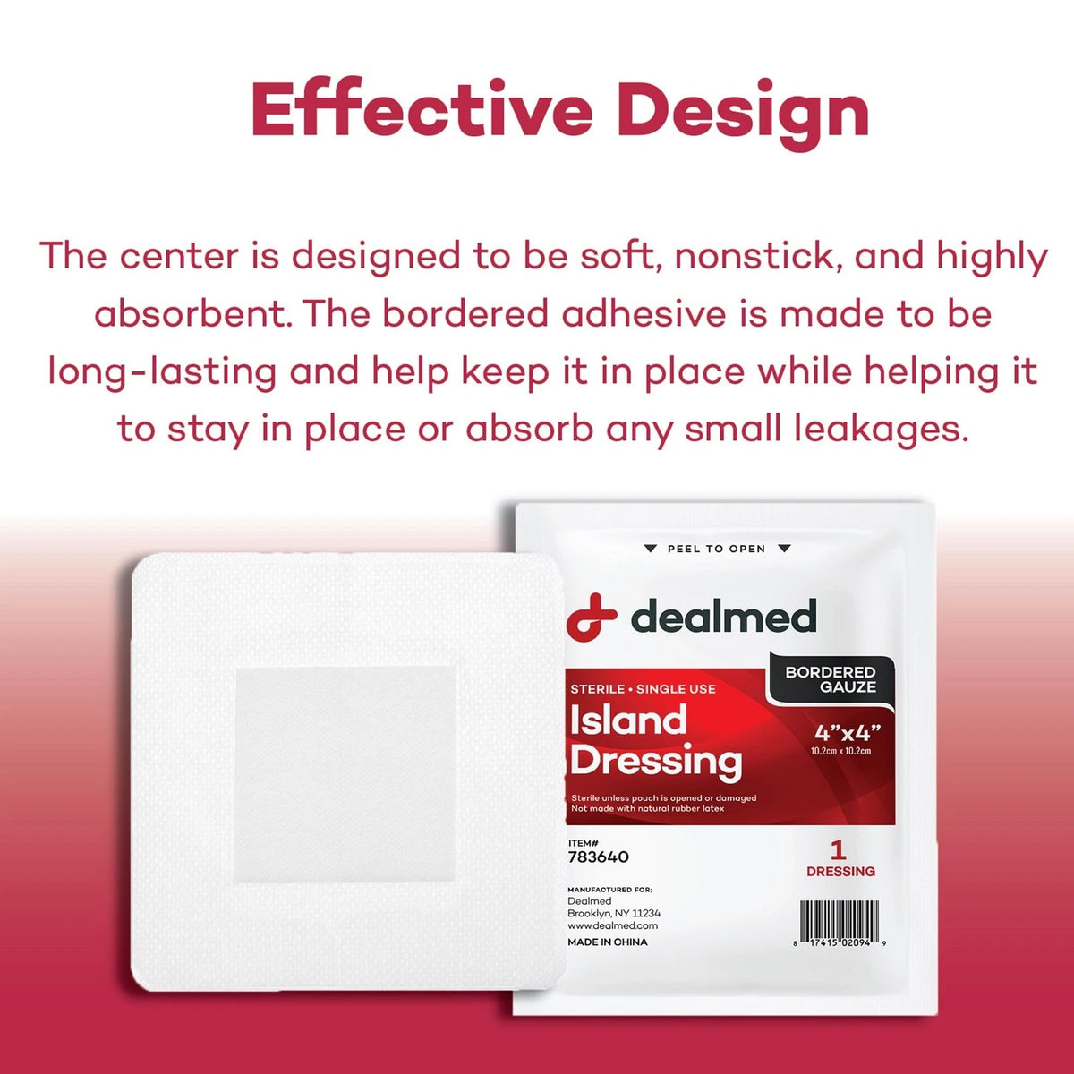 Pack of 25 Sterile Bordered Gauze Island Dressings 4x4 Inch