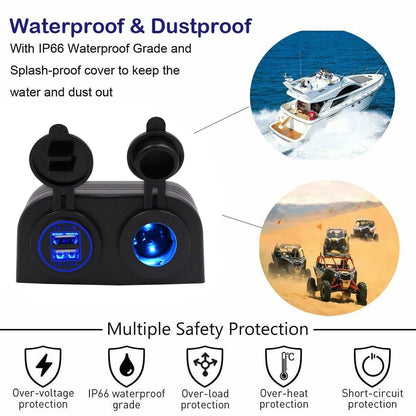 12V Dual USB Charger Power Socket for Car Marine E (S006-058-Blue)