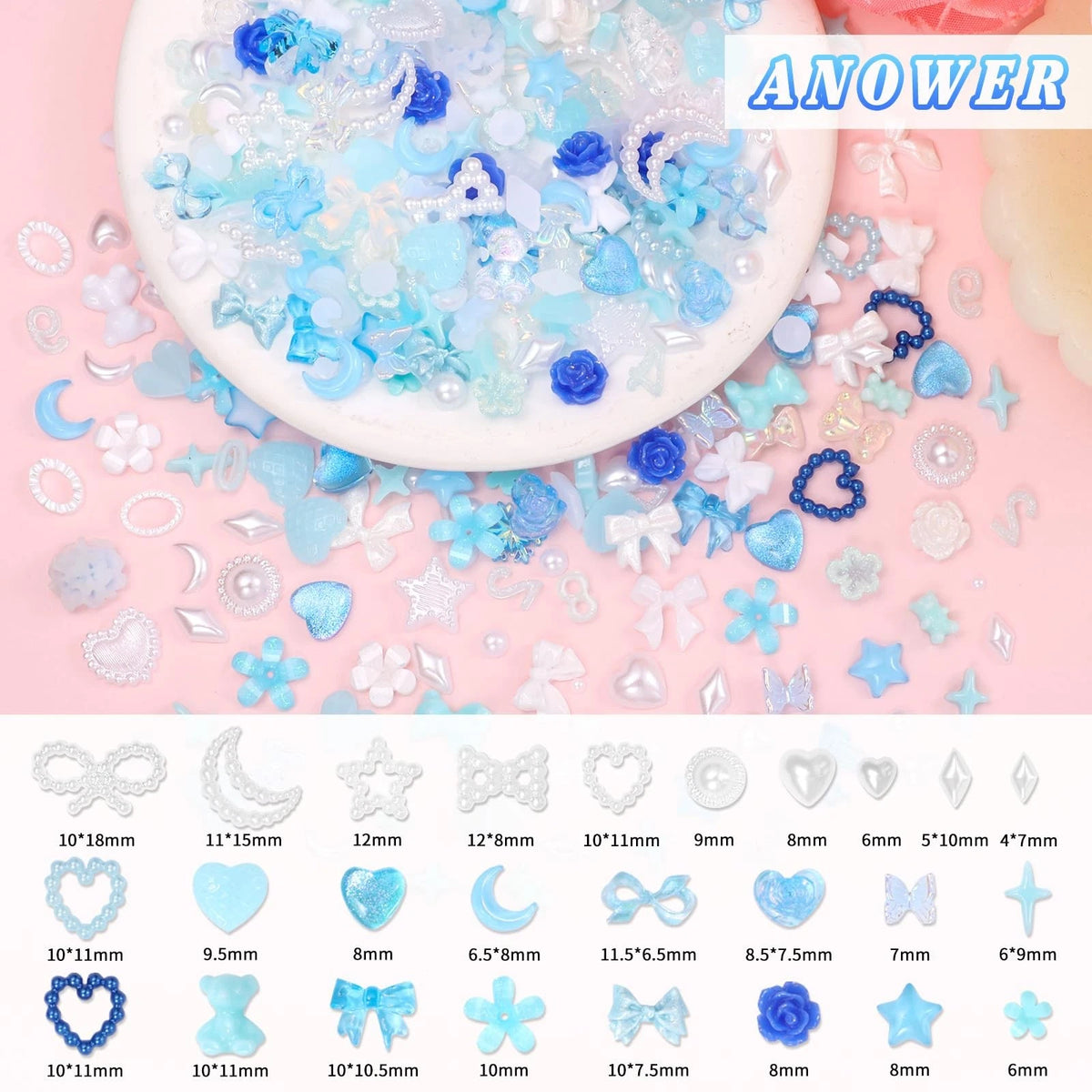Set of 330 Blue Phone Case Charms with A-Z Rhinestones